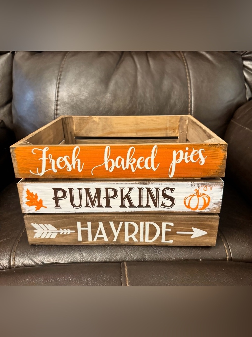 Fresh Baked Pies Pumpkins Hayride Wooden Crate - Orange, White, Brown